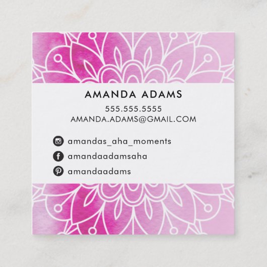  MONOGRAM modern boho mandala patroon roze Vierkante Visitekaartje (Achterkant)