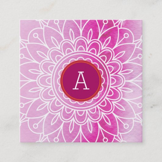  MONOGRAM modern boho mandala patroon roze Vierkante Visitekaartje (Voorkant)