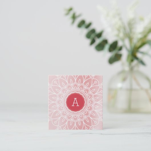  MONOGRAM modern boho mandala patroon roze Vierkante Visitekaartje (Staand voorkant)
