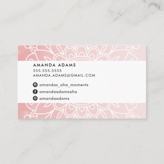  MONOGRAM modern boho mandala patroon roze Visitekaartje (Achterkant)