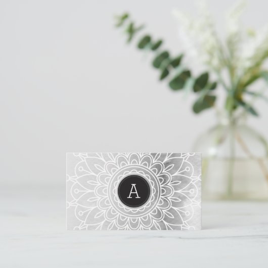  MONOGRAM Modern boho mandala patroon zwart Visitekaartje (Staand voorkant)