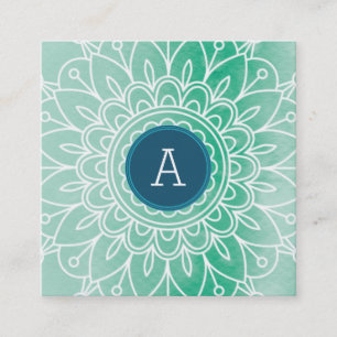  MONOGRAM modern boho mandala patroongroen Vierkante Visitekaartje