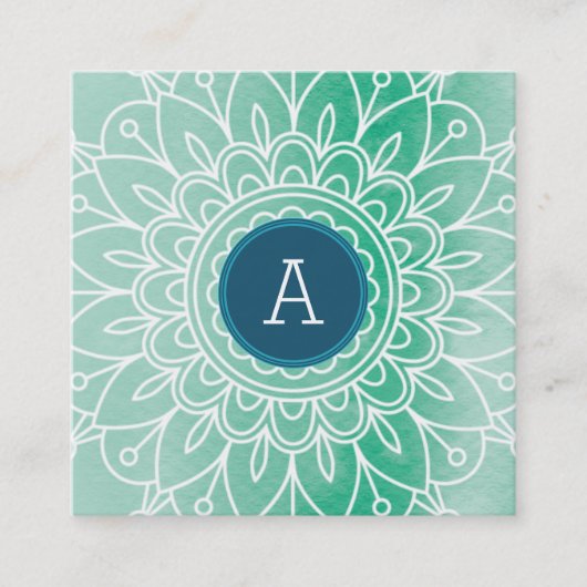  MONOGRAM modern boho mandala patroongroen Vierkante Visitekaartje (Voorkant)