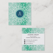  MONOGRAM modern boho mandala patroongroen Vierkante Visitekaartje (Voorkant / Achterkant)