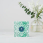  MONOGRAM modern boho mandala patroongroen Vierkante Visitekaartje (Staand voorkant)