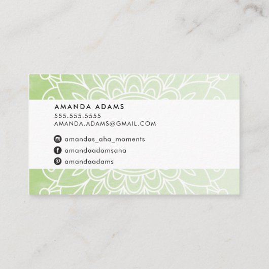  MONOGRAM modern boho mandala patroongroen Visitekaartje (Achterkant)