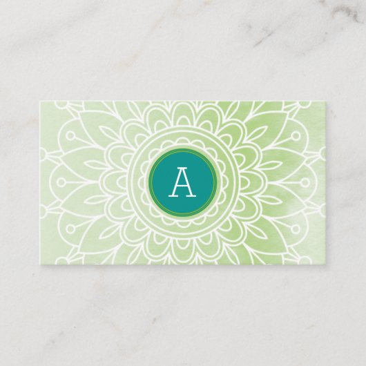  MONOGRAM modern boho mandala patroongroen Visitekaartje (Voorkant)