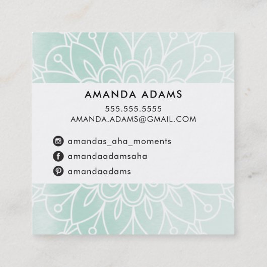 MONOGRAM modern boho mandala patroonmunt Vierkante Visitekaartje (Achterkant)