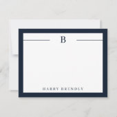 Monogram Modern Border Navy White Flat Note Card Notitiekaartje (Voorkant)