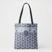Monogram Modern botanisch blauw  Tote Tas (Voorkant)
