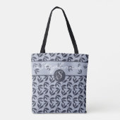 Monogram Modern botanisch blauw  Tote Tas (Achterkant)