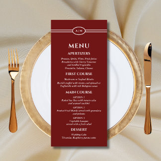 Monogram Modern Bourgondië Christelijk Trouwmenu Menu