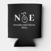 Monogram Modern Bruiloft Zwart Koelbox Blikjeskoeler (Voorkant)
