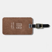 Monogram Modern Bruine Nep Leer Textuur Bagagelabel (Voorkant horizontaal)