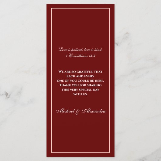 Monogram Modern Burgundy Christian Wedding Menu (Achterkant)