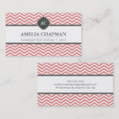 MONOGRAM modern chevron patroon koraal roze grijs Visitekaartje (Voorkant / Achterkant)