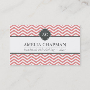 MONOGRAM modern chevron patroon koraal roze grijs Visitekaartje