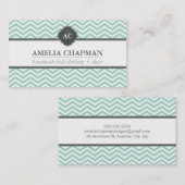 MONOGRAM modern chevron patroon mint groen grijs Visitekaartje (Voorkant / Achterkant)