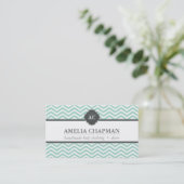 MONOGRAM modern chevron patroon mint groen grijs Visitekaartje (Staand voorkant)