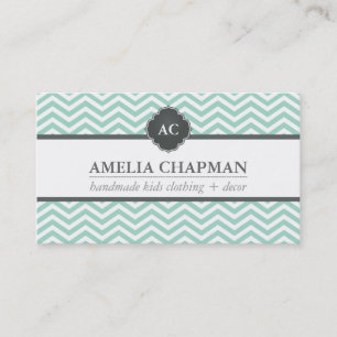 MONOGRAM modern chevron patroon mint groen grijs Visitekaartje