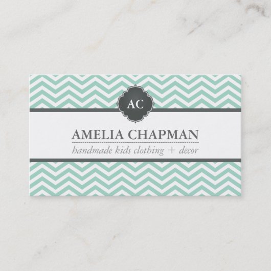 MONOGRAM modern chevron patroon mint groen grijs Visitekaartje (Voorkant)