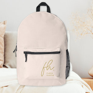 Monogram Modern Chic Blush Pink Gold Monogrammed Bedrukte Rugzak