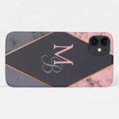 Monogram Modern Chic Meisjesachtig Roze Grijs Marm Case-Mate iPhone Case (Achterkant (horizontaal))