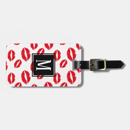 Monogram modern Chic Red Lips Patroon Bagagelabel (Voorkant horizontaal)