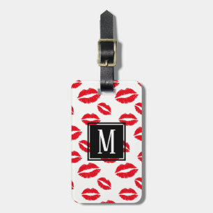Monogram modern Chic Red Lips Patroon Bagagelabel