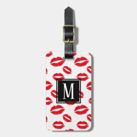 Monogram modern Chic Red Lips Patroon Bagagelabel (Voorkant verticaal)