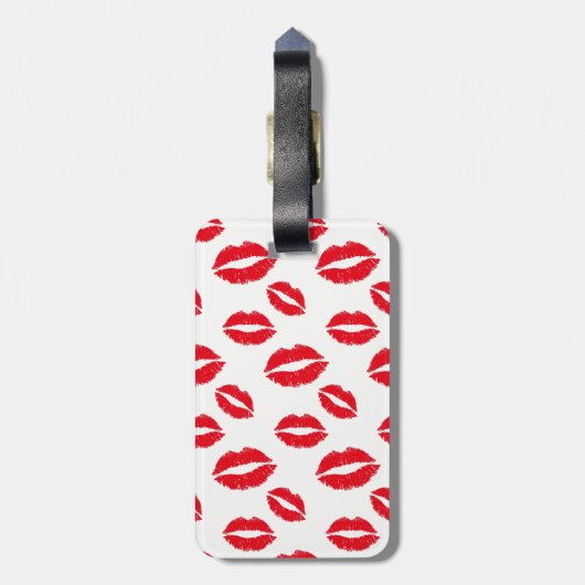Monogram modern Chic Red Lips Patroon Bagagelabel (Achterkant verticaal)