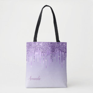 Monogram Modern Chic Stylish Ombre Paarse Glitter Tote Bag