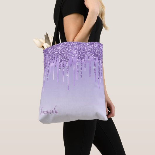 Monogram Modern Chic Stylish Ombre Paarse Glitter Tote Bag (Dichtbij)