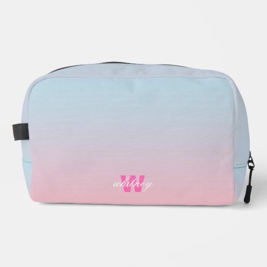 Monogram Modern Chique Roze Blauw Pastel Ombre Toilettasje (Voorkant)