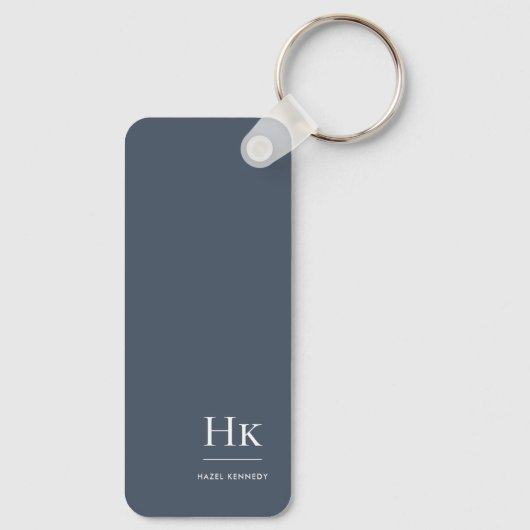 Monogram Modern Classic Minimalist Navy Blue White Sleutelhanger (Achterkant)