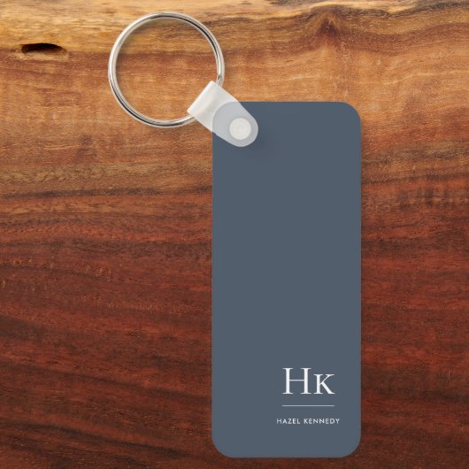 Monogram Modern Classic Minimalist Navy Blue White Sleutelhanger (Voorkant)