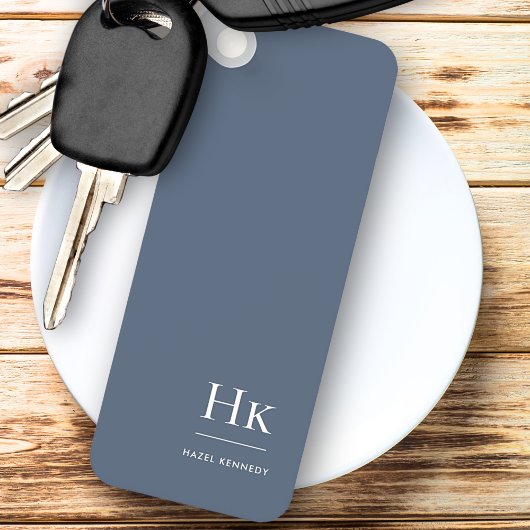 Monogram Modern Classic Minimalist Navy Blue White Sleutelhanger
