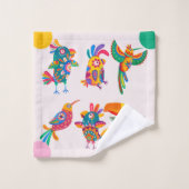 Monogram modern colorful birds pink green blue bad handdoek (Wasdoekje)