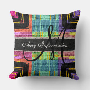 Monogram Modern Colorful Burlap Rustic Jute Kussen
