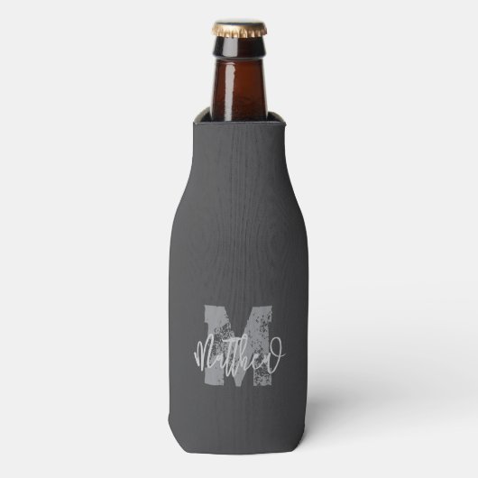 Monogram Modern Cool Grunge Jouw naam toevoegen Flesjeskoeler (Fles Voorkant)