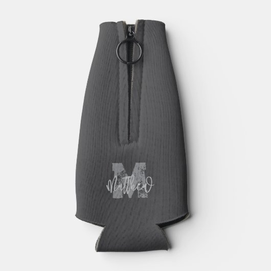 Monogram Modern Cool Grunge Jouw naam toevoegen Flesjeskoeler (Achterkant)