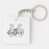 Monogram Modern Cool Grunge Jouw naam toevoegen Sleutelhanger (Achterkant)