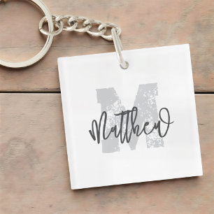 Monogram Modern Cool Grunge Jouw naam toevoegen Sleutelhanger