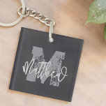 Monogram Modern Cool Grunge Jouw naam toevoegen Sleutelhanger<br><div class="desc">Voeg je monogram en naam toe. Dit ontwerp is tijdloos,  modern en grunge.</div>