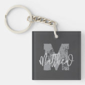 Monogram Modern Cool Grunge Jouw naam toevoegen Sleutelhanger (Voorkant)