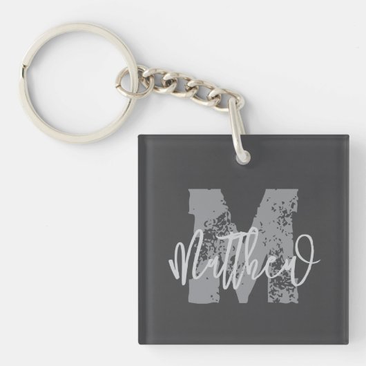 Monogram Modern Cool Grunge Jouw naam toevoegen Sleutelhanger (Voorkant)