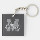 Monogram Modern Cool Grunge Jouw naam toevoegen Sleutelhanger (Achterkant)