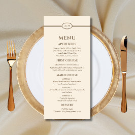 Monogram Modern Cream Taupe Wedding Menu