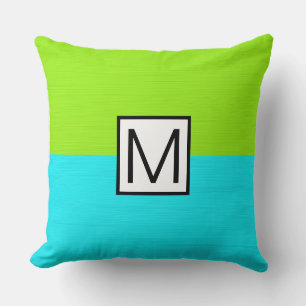 Monogram Modern Cyaan en Limoen Elegant Kussen