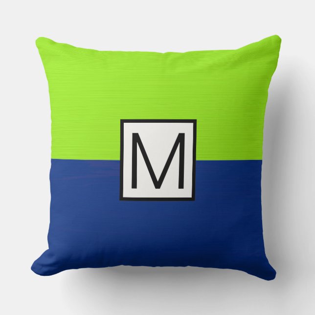 Monogram Modern Dark Blue en Limoen Elegant Kussen (Voorkant)